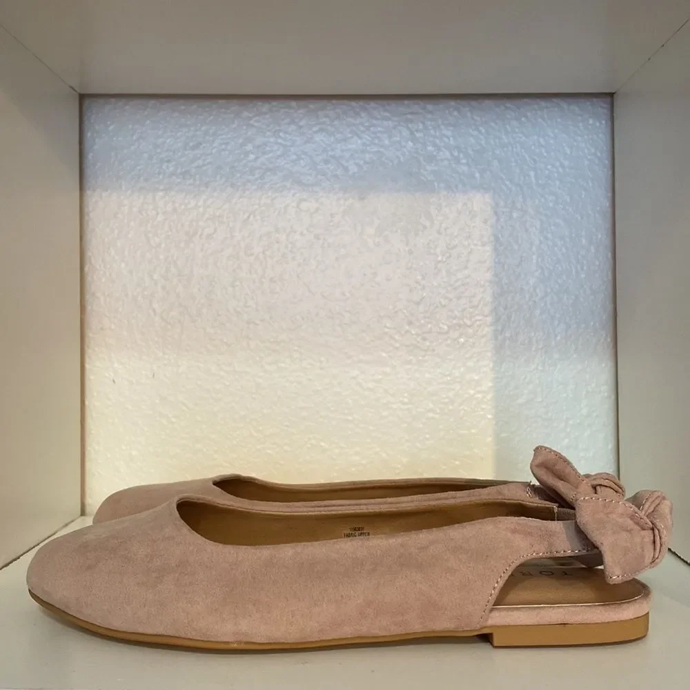 Torrid Faux Suede Tan Sling Back Bow Ballet Flat Shoe